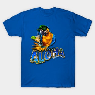 Drinking Parrot with Aloha T-Shirt